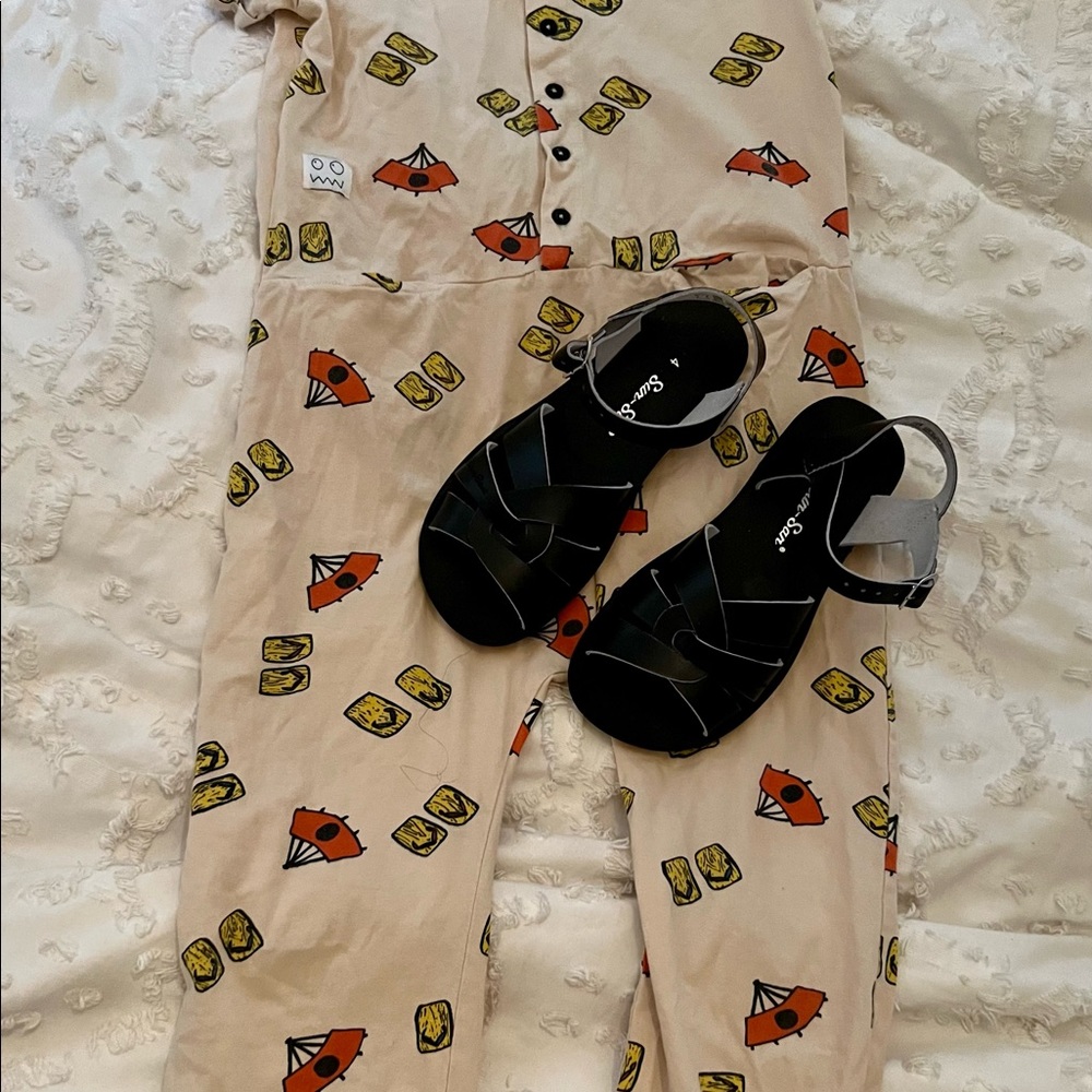 Indikidual Beige Romper with Orange and Yellow Print